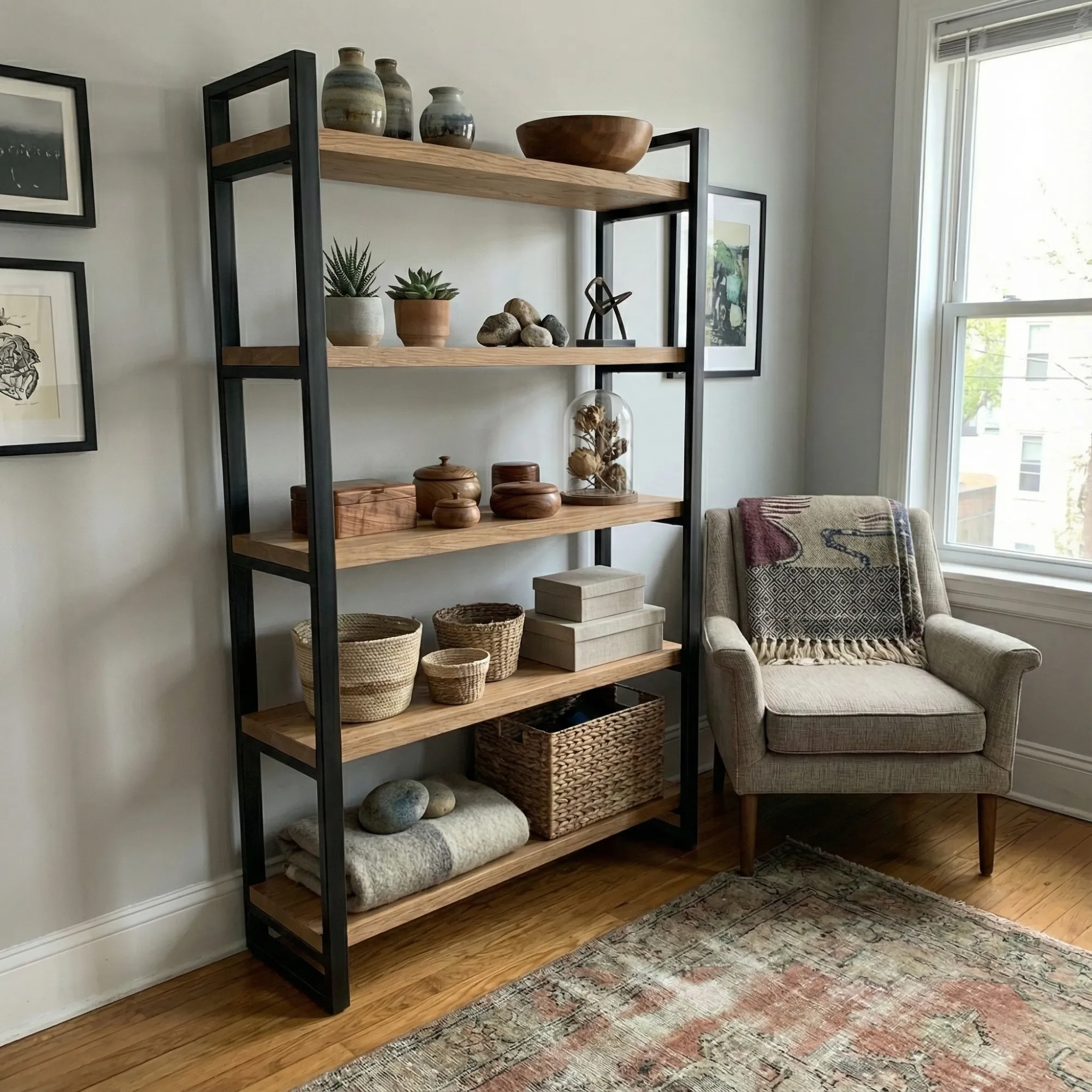 Industrial Wood and Metal Bookshelf - view 2